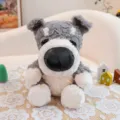 Adorable plush dog toy with a large black nose and soft grey fur for children's gifts - Schnauzer