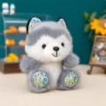 Adorabile mini cucciolo di peluche grigio e bianco con motivi floreali su orecchie e zampe - 10cm / Husky Floreale