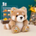 Adorabile portachiavi in peluche animale marrone e bianco con motivo floreale su orecchie e zampe - 10cm / Panda Rosso Floreale