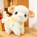 Cute white sheep plush toy with star embroidery and bell, soft stuffed animal for kids. - 25cm / Yellow Star Sheep