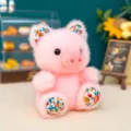 Adorabile maialino di peluche rosa con motivi floreali su orecchie e zampe per portachiavi - 10cm / Maialino Floreale