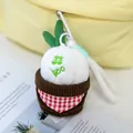 Kreativer Knoblauch-Plüschanhänger im Stricktopf mit rot-weißem Karomuster Deko - 12cm / Knoblauch