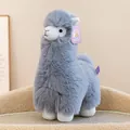 Soft grey alpaca plush toy with long snow velvet fur and decorative purple tag - Gray / 25cm