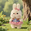 Cute plush bunny doll wearing a red checkered skirt and denim outfit, perfect for kids gift - Checkered Dress Happy Rabbit / 30cm