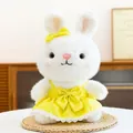 Adorable white plush rabbit toy wearing a vibrant yellow lace princess dress for kids. - Yellow Rabbit