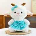 Adorable white plush sheep toy wearing a stylish sky blue princess dress with lace - Blue Little Sheep