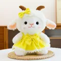 Cute white plush sheep doll wearing a yellow princess dress with lace and bow detail - Yellow Sheep