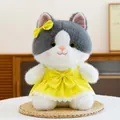 Cute plush cat toy wearing a yellow princess dress with bow details and lace trim - Yellow Cat