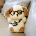 Schattige hondenknuffel met zwarte bril en een klein camera-ornament voor kinderen - Gevlekte hond camera stijl / 15cm
