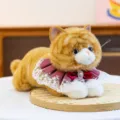 Realistic ginger and white cat plush toy wearing a decorative red lace collar accessory - 43cm / Orange Cat