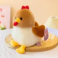 Schattig bruin en wit pluche kip speelgoed zittend op een geweven dienblad decor - Wit / 22cm