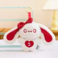 Adorable white bunny plush keychain featuring a red bow and heart for Easter gift - Heart Style / 14cm
