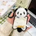 Handheld cute panda plush keychain charm accessory with a mini patterned fabric pouch - 18cm (With Lanyard) / Panda