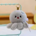 Cute grey plush octopus keychain with crying face expression for school bag decoration - 10cm / Gray