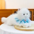 Realistic white ragdoll cat plush toy with blue lace collar and red gem - 43cm / White Ragdoll