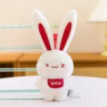 Soft white plush rabbit pendant with red bib and XXX embroidery - Sleep Style / 14cm