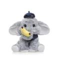 Schattige grijze olifant knuffel met een blauwe hoed en een geel banaan accessoire. - Grijze Olifant met Banaan (20cm) / 20cm / Grijs