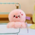 Soft pink plush octopus keychain charm for bags and backpacks with cute embroidery. - 10cm / Pink