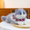 Realistic grey and white ragdoll cat plush toy wearing a delicate decorative lace collar - 43cm / Gray Ragdoll