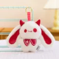 Cute white plush bunny keychain with red devil horns and heart cross collar design - Horn Style / 14cm