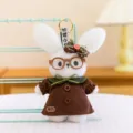 Adorable white plush rabbit keychain with glasses and brown dress for Easter gift variant - Brown Floppy-Eared Rabbit