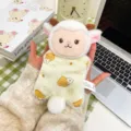 Cute white plush lamb bag charm keychain with yellow patterned cover - Lamb