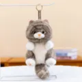 Realistic grey tabby plush cat keychain with soft white fur and gold metal ring - 16cm / Gray Pattern Stone