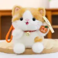 Cute orange and white lucky cat plush toy pendant with bell, soft desk companion and New Year gift. - Stripes (Yellow)
