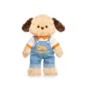 Adorable stuffed puppy dog plush toy wearing blue denim overalls and orange shirt - 45 cm / Dress-up Yellow Dog