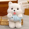 Adorabile gatto di peluche bianco con pesce azzurro, bambola gattino cartoon per bambini - 30cm / Bianco