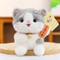 Cute lucky cat plush toy stuffed animal fortune companion with bell and red blessing tag - Stripes (Gray)