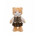Adorable dress-up fox plush toy wearing a brown checkered vest and pleated skirt - 45 cm / Cat Dress-up