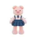 Adorable pink pig plush toy in school uniform with blue pleated skirt, SKU view. - 45 cm / Dress-up Pig