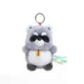 Cute gray raccoon plush keychain toy with golden charm and farm brand tag details - Raccoon / 12cm
