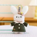 Cute white bunny plush keychain wearing a green dress and glasses decoration gifts - Green Floppy-Eared Rabbit