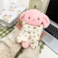 Adorable pink rabbit plush keychain pendant featuring a cute floral pattern outfit decoration - Rabbit