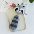 Cute plush raccoon keychain bag charm featuring a soft striped tail and golden metal ring - Raccoon / Total Length 23cm