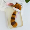 Cute raccoon plush tail keychain charm, fluffy animal bag pendant for kids and teenagers - Tiger / Total Length 23cm