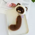 Cute brown and white plush animal raccoon keychain charm for bags and keys decoration - Cat / Total Length 23cm