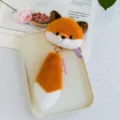 Adorable orange and white plush fox keychain featuring a fluffy head and a long tail charm - Fox / Total Length 23cm