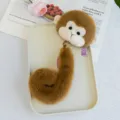 Cute brown monkey plush keychain accessory with long tail for bags or keys decoration - Monkey / Total Length 23cm