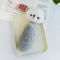 Adorable plush panda head keychain charm featuring a long grey fluffy faux fur tail - Otter / Total Length 23cm