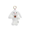 Adorable white long-eared plush bunny keychain featuring a Happy wooden tag accessory - Rabbit
