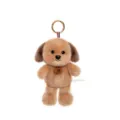 Adorable brown plush dog keychain pendant featuring a small Happy leather tag charm - Rural Dog