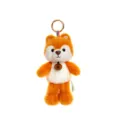 Cute orange and white fox plush keychain with a gold metal ring and decorative Happy tag. - Squirrel