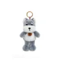 Adorable grey and white plush puppy dog keychain with golden metal ring and Happy tag - Grey Wolf