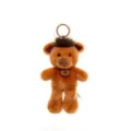 Adorable brown plush wild boar keychain with golden ring and 'Happy' leather tag - Boar