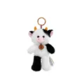 Cute black and white cow plush keychain with round golden ring for bag pendant - Cow