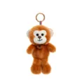 Adorable brown plush monkey animal keychain charm with small 'Happy' decorative tag - Monkey