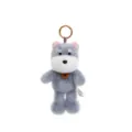 Cute grey and white husky plush dog keychain with Happy tag and gold ring clasp - Schnauzer
